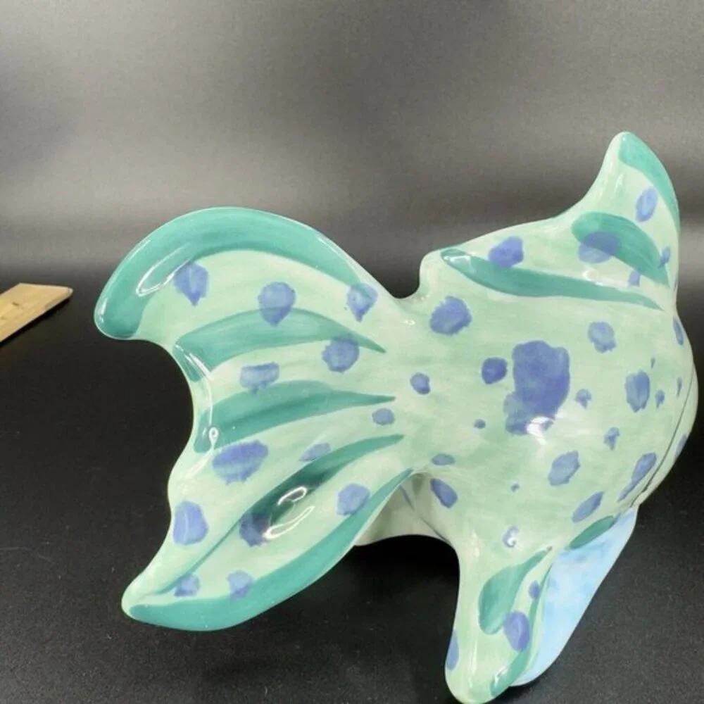 Present Tense Hand Painted Fish‎ Figurine Figure Blue Green Pottery Ceramic Fish